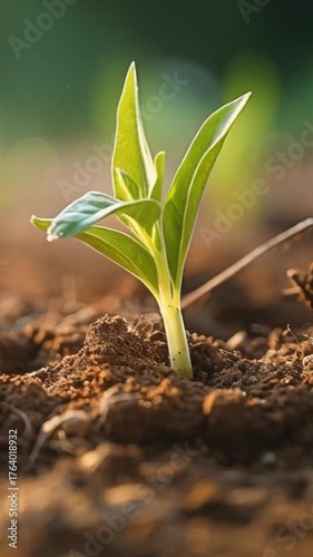 地面から芽を出す植物のタイムラプス動画、縦長ビデオ