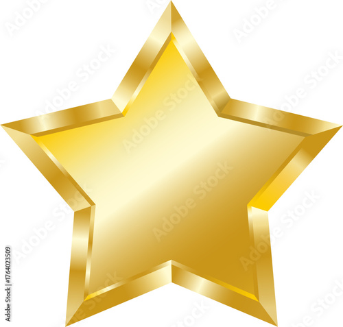 Vector golden star with a shiny metallic 3D effect. A gold symbol of success, achievement, or award. Perfect for certificates, medals, festive design, icons, or rating elements.