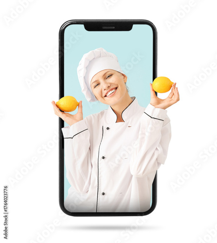 Beautiful female chef with ...
