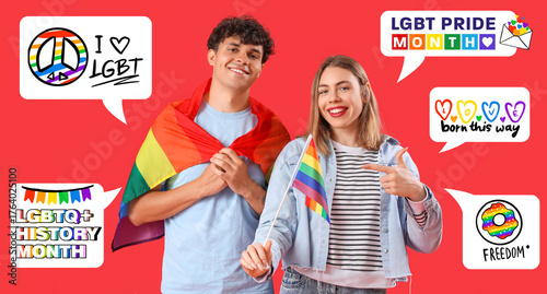 Young couple with LGBT flag...