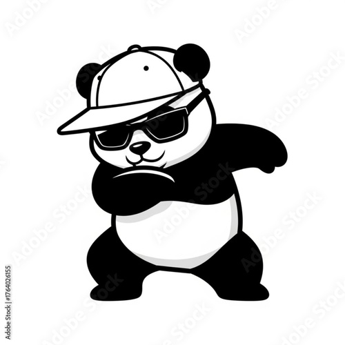 A cool panda wearing sunglasses and a cap, dabbing with a stylish attitude, embodies urban flair and contemporary fun. 
