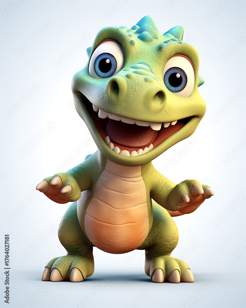Fototapeta premium Cute green dinosaur cartoon character