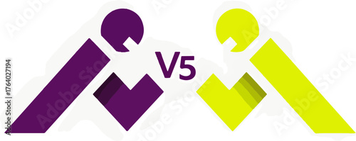 Dynamic comparison graphics with opposing vibrant color icons and prominent 'V5' text on a clean white background, perfect for business presentations and concepts