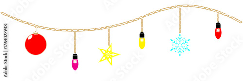 Illustration of hanging Christmas balls and snowflakes for a merry Christmas