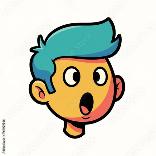 A stylized cartoon illustration of a surprised young person's head, the character's open mouth and wide eyes capturing a moment of shock or amazement. 