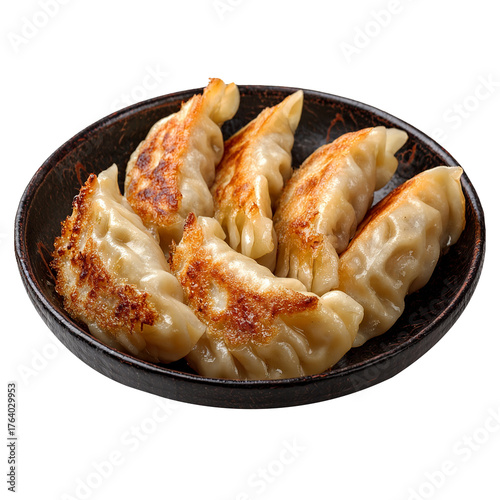 Gyozas in dish isolated on transparent background