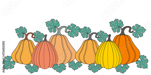 Pumpkin design with leaves, Pumpkin vector illustration suitable for thanksgiving, halloween, autumn, fall design, vector
