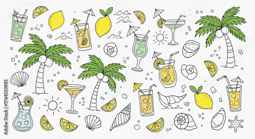 Hand drawn summer beach doodles pattern illustration for background or wallpaper