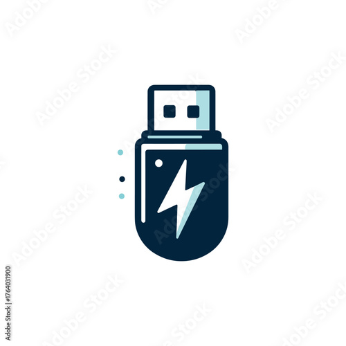 illustration of a dark blue USB flash drive with a white lightning bolt symbol.
