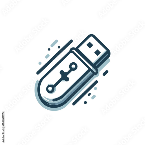 Illustration of a USB flash drive with a circuit design on its body.