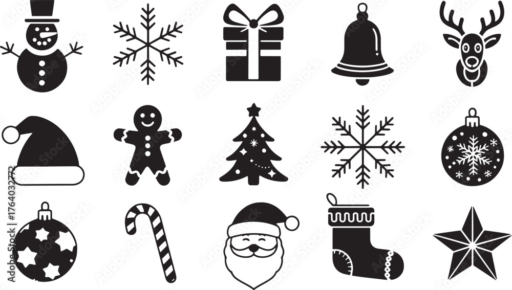 Naklejka premium A festive collection of christmas holiday icons and symbols isolated on white background
