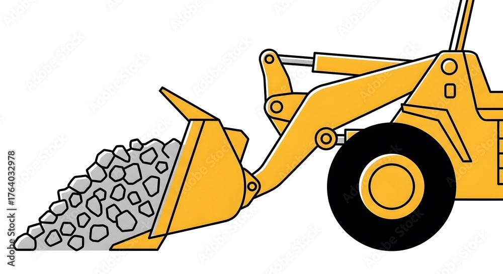 Naklejka premium Yellow Front End Loader Scooping a Pile of Gravel.