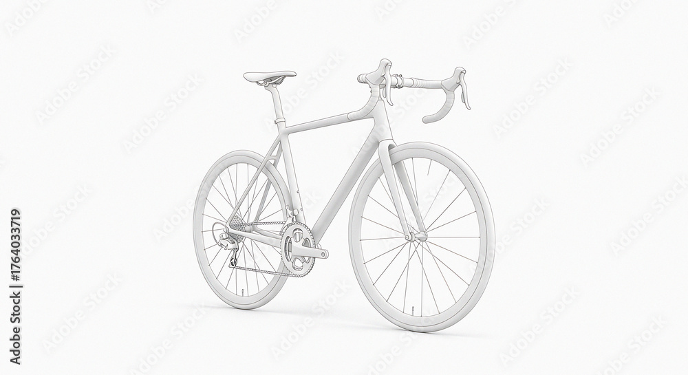 Fototapeta premium Minimalist road bike illustration on white backdrop offers clean, modern aesthetic, perfect for cycling enthusiasts and athletic lifestyle brands wanting style