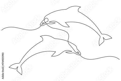 Continuous one line drawing dolphin marine minimalist illustration