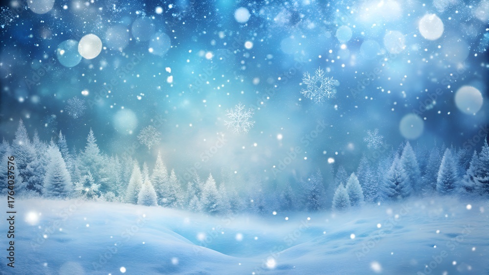 Naklejka premium Christmas Winter Background with Snow and Bokeh – Merry Christmas and Happy New Year Greeting Card