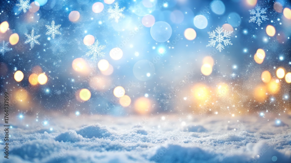 Naklejka premium Christmas Winter Background with Snow and Bokeh – Merry Christmas and Happy New Year Greeting Card