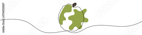 Cherimoya or Sugar-apple in one line art style. Drawing of a whole tropical fruit with characteristic bumpy skin, with editable black stroke and color on white background. Vector illustration.