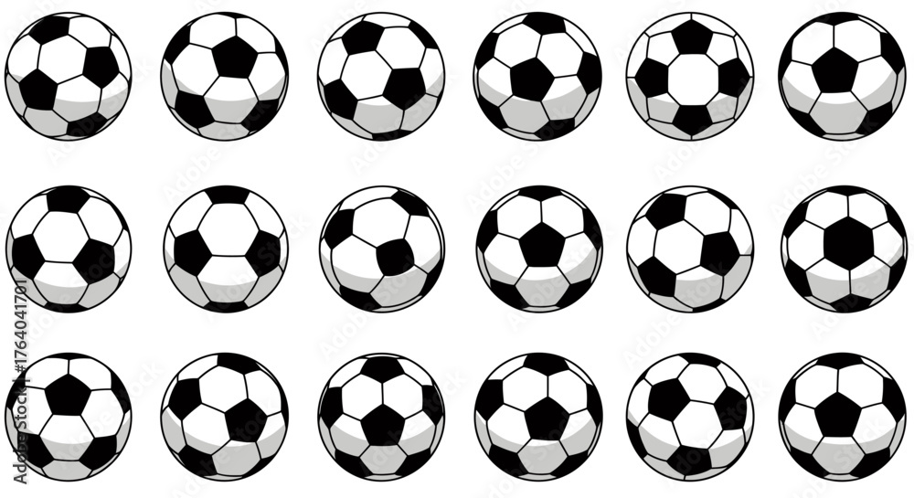 Fototapeta premium A collection of classic black and white soccer balls presented in a repeating pattern, perfect for sports-themed designs and graphics.