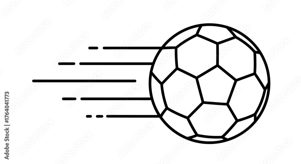 Obraz premium Dynamic vector illustration of a soccer ball in motion, depicted with speed lines, ideal for sports-themed designs and promotional materials, available in PNG format.
