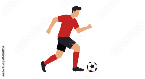 Dynamic vector illustration of a male soccer player in action, dribbling a ball with skill and speed on a white background, perfect for sports graphics.