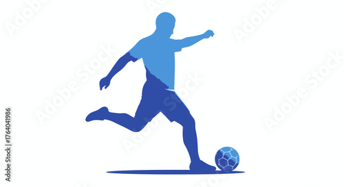 Dynamic silhouette of a football player in action, kicking a soccer ball with energy, rendered as a clean vector graphic in PNG format.