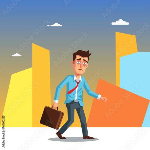 vector illustration of a man who looks tired after coming home from a long day's work, his face looks tired and his eyes are droopy