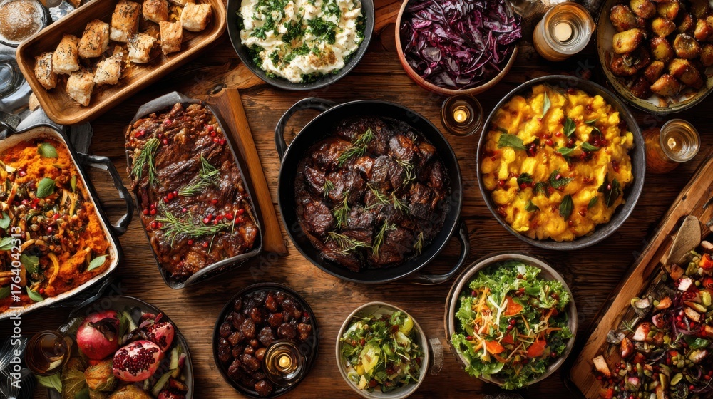 Fototapeta premium Festive Feast - A Culinary Celebration of Delicious Dishes.