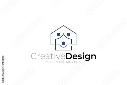 Building logo and family design vector, line style design