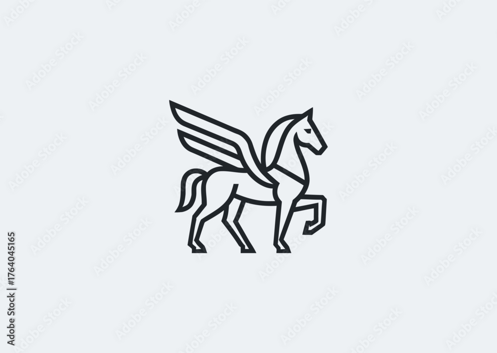 Fototapeta premium A line simple winged horse logo expressing grace, freedom, and divine speed, designed with sleek minimal line art and balanced composition