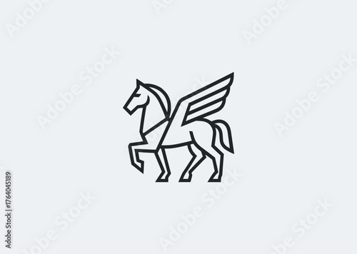 A line simple winged horse logo expressing grace, freedom, and divine speed, designed with sleek minimal line art and balanced composition