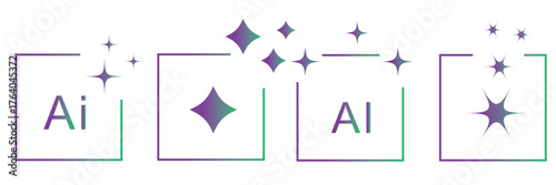 Artificial intelligence application logo, ai stars colorful and flat black icon set. Vector illustration