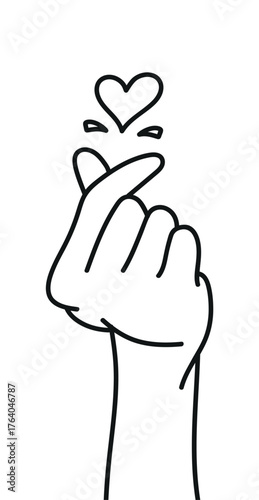 Korean finger heart gesture line art vector illustration – minimalist korea hand love sign and romantic couple symbol