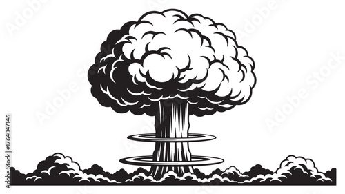 Dramatic atomic mushroom cloud explosion graphic design element on transparent background silhouette