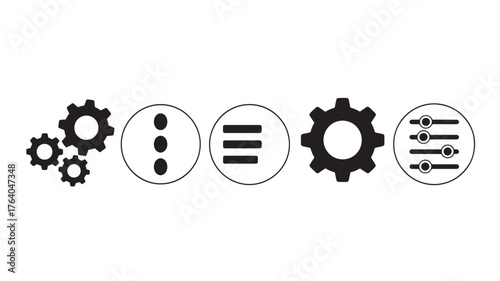 Collection of various gear and settings icons on transparent background silhouette