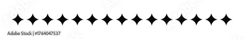 Horizontal Row of Black Sparkle Diamonds: Decorative Divider, Separator, Border, and Page Break Element, Minimalist Glamour Vector Icon Pattern