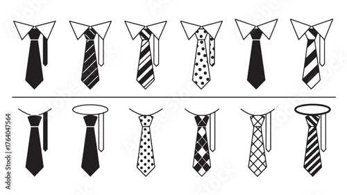 Various neckties in black and white ideal for design use silhouette on transparent background