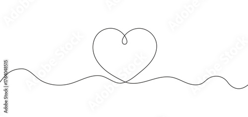 Continuous One-Line Heart Drawing with Wavy Horizontal Line: Minimalist Hand-Drawn Love Symbol, Doodle Art, Valentine's Day Design Element, Single Stroke Graphic