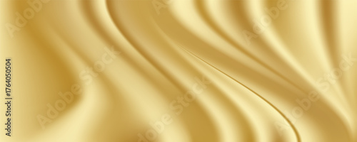 Close-up texture of natural gold silk. Light Golden fabric smooth texture surface background. Smooth elegant gold silk in Sepia toned. Texture, background, pattern, template. 3D vector illustration.