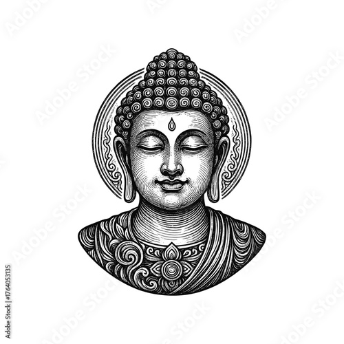 Buddha Portrait – Spiritual Enlightenment Line Engraving