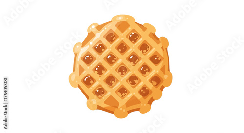 A single golden brown Belgian waffle with syrup isolated on a white background.