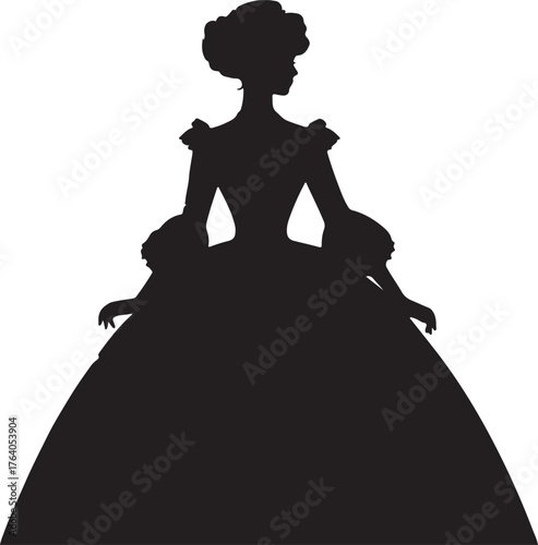 This is a silhouette illustration of 1800s Denmark fashion for a female. The outfit is a dress.