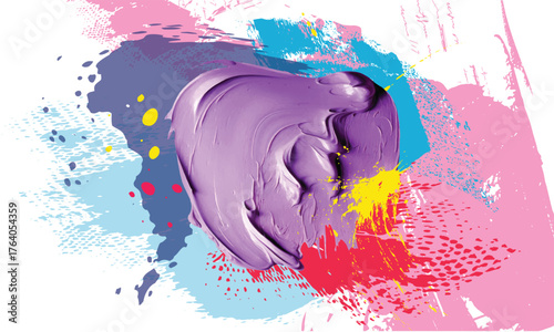  Hand drawn vector illustration. Oil on canvas. Old grunge background, yellow and Green paint brush stroke painting, Abstract oil painting brush strokes. Brushstrokes of paint.eps10