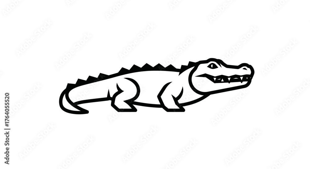 Fototapeta premium A minimalist black and white illustration depicts an alligator in a stylized pose