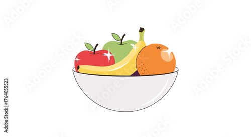 Bowl of Fresh Fruits - Apples, Banana, and Orange.