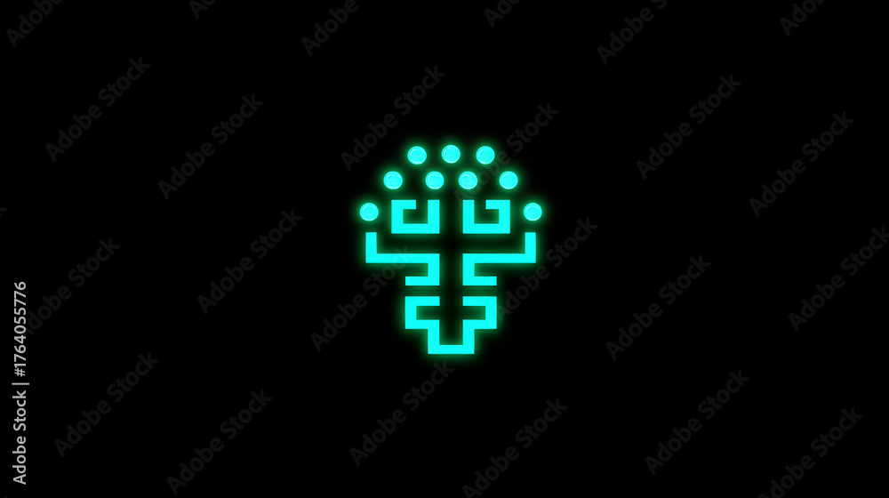 Fototapeta premium Neon brain circuit ai technology digital glowing minimal icon cyber abstract. Neon brain circuit ai technology digital glowing minimal icon merges cyber abstract energy black, modern symbol