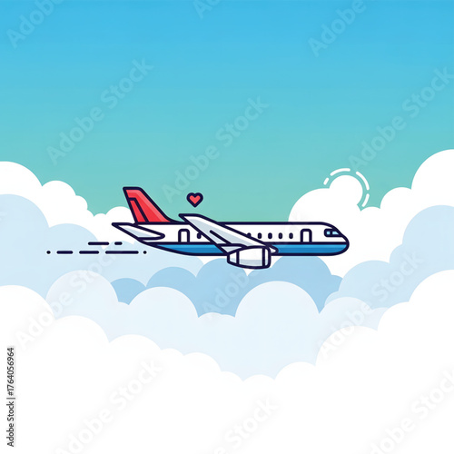 Airplane Flying Through the Clouds with a Heart Above - Perfect for Travel and Aviation Themes