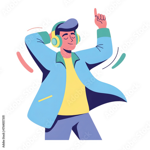 Joyful Person Dancing to Music Illustration of a Cheerful Individual Listening with Headphones