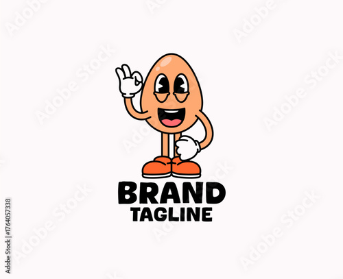 Egg mascot character smiling and making an okay hand gesture, standing hand drawn vector illustration for restaurant logos, food product branding, or playful mascot designs