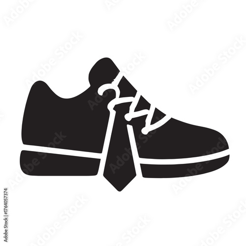 Black silhouette of a sneaker with a tie knotted around laces shoe necktie