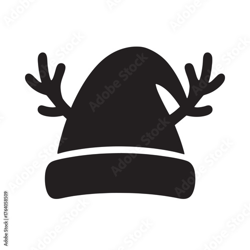 Black silhouette of a Santa hat with reindeer antlers christmas